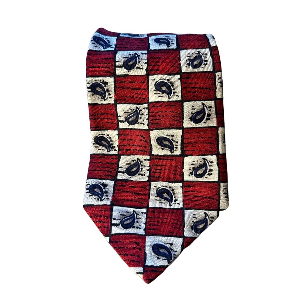 Robert talbott studio vintage red white black artistic men’s silk tie